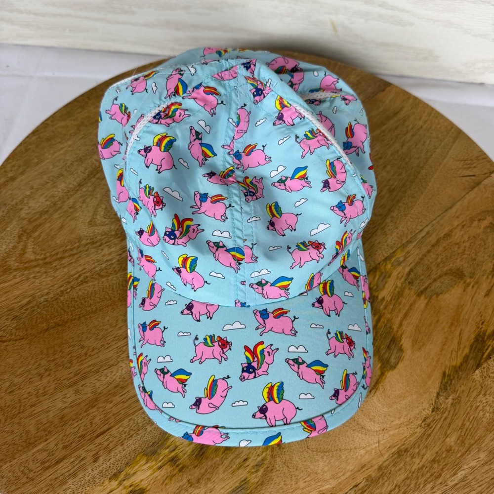 Sprints Flying Pigs Rainbow Wings Running Hat Blue Performance Cap One Size